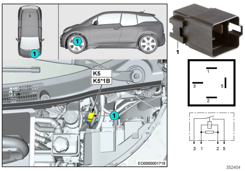 Реле электровентилятора двигателя K5 для BMW I01N i3s 120Ah IB1 (схема запчастей)