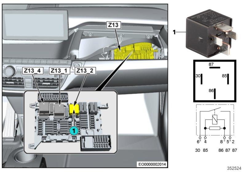 Реле контакта 15N Z13_2 для BMW I01 i3 60Ah Rex IB1 (схема запчастей)