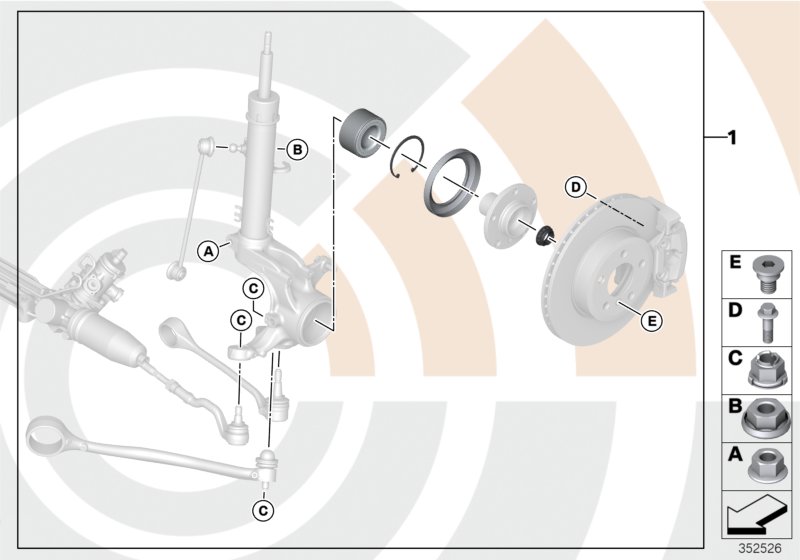 Рем.комплект ступицы переднего колеса для BMW E83N X3 3.0sd M57N2 (схема запчастей)