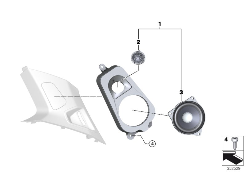 Детали системы Top-HiFi в стойке D для BMW F15 X5 35iX N55 (схема запчастей)