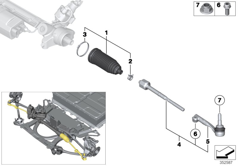 Рулевые тяги/тяги рулевой трапеции для BMW I01 i3 94Ah IB1 (схема запчастей)