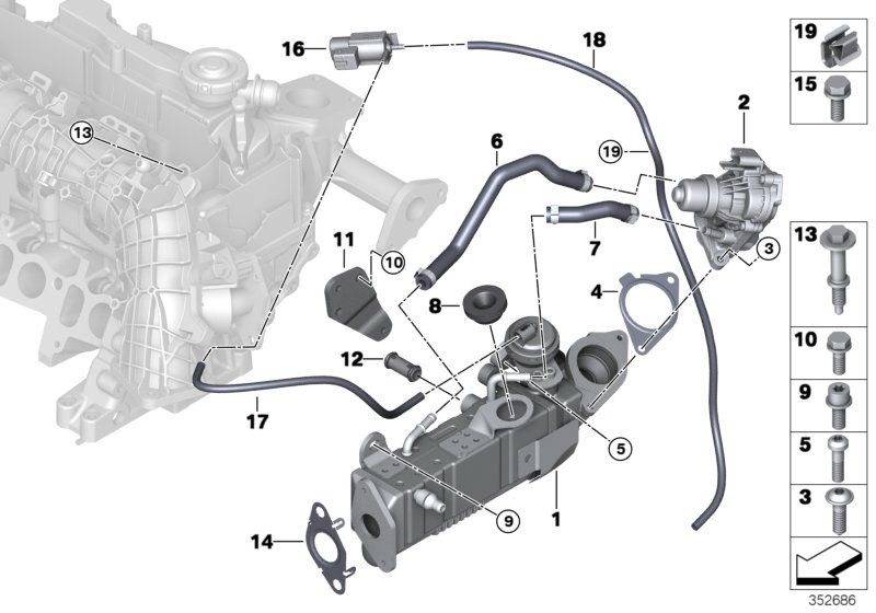 Система нейтрализации ОГ, охлаждение для BMW R60 Cooper D ALL4 2.0 N47N (схема запчастей)