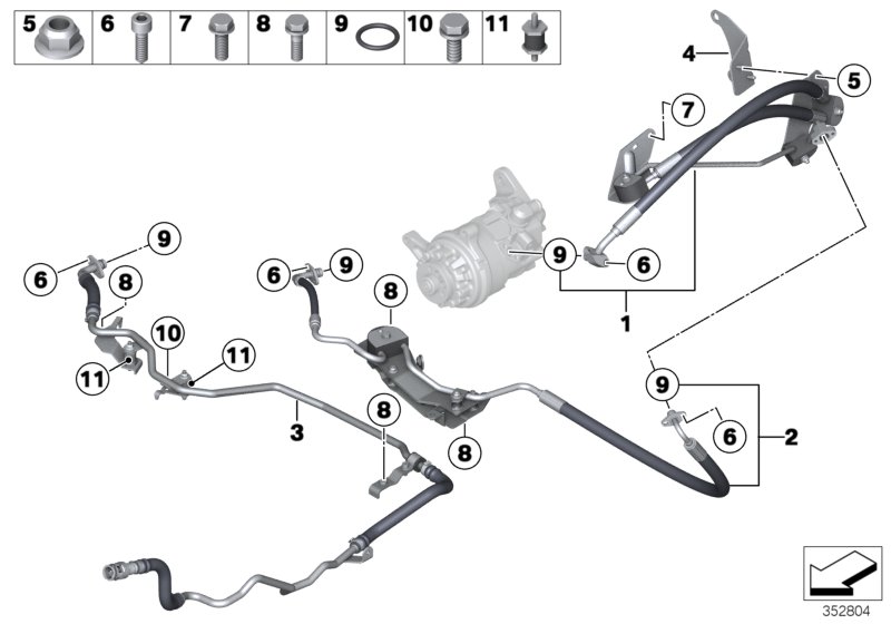Маслопроводы / Adaptive Drive для BMW F15 X5 40dX N57Z (схема запчастей)