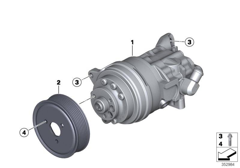 Насос гидроусилителя рулевого управления для BMW F16 X6 35iX N55 (схема запчастей)