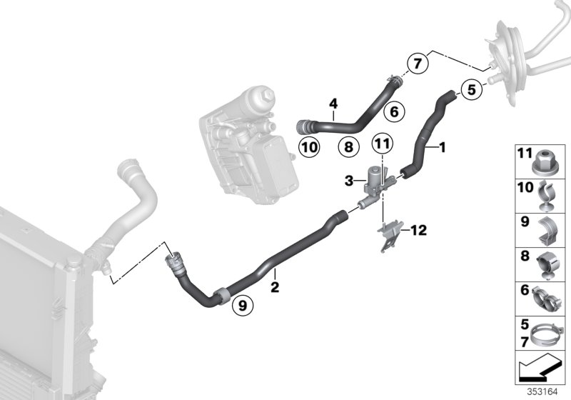 Водяные шланги/ водяной клапан для BMW F21 M135i N55 (схема запчастей)