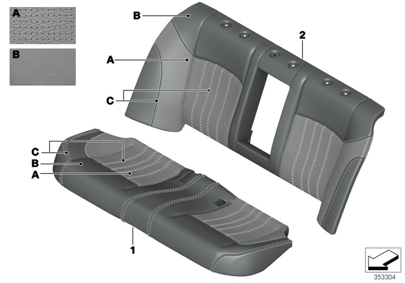Инд.обивка заднего сиденья, климат-кожа для BMW F10 M5 S63N (схема запчастей)