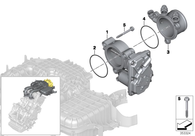 Корпус дроссельной заслонки для BMW I01N i3s 94Ah Rex XB4 (схема запчастей)