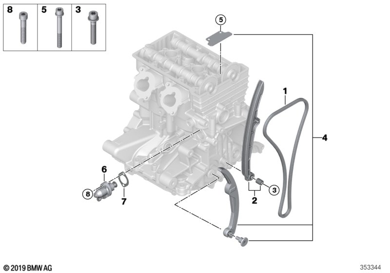 Приводная цепь механ.газораспределения для BMW I01 i3 94Ah Rex IB1 (схема запчастей)