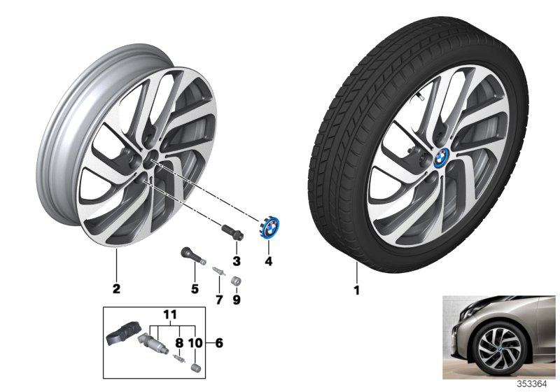 Л/с диск BMW i турбинный диз. 428 - 19'' для BMW I01N i3 94Ah IB1 (схема запчастей)