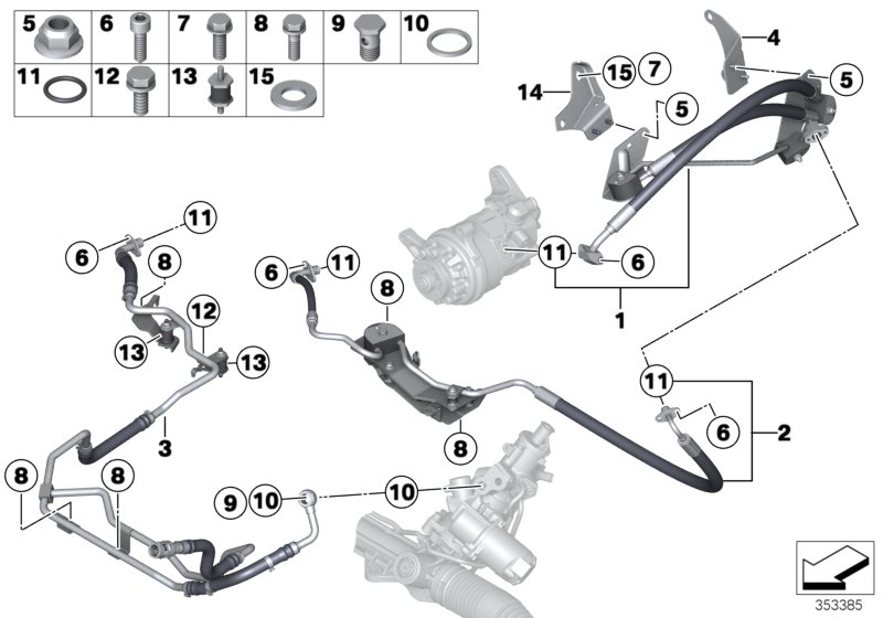Маслопроводы/Adaptive Drive+акт.руль для BMW F15 X5 35iX N55 (схема запчастей)