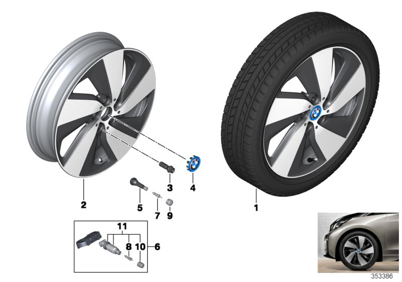 Л/с диск BMW i турбинный диз. 429 - 19'' для BMW I01 i3 60Ah IB1 (схема запчастей)