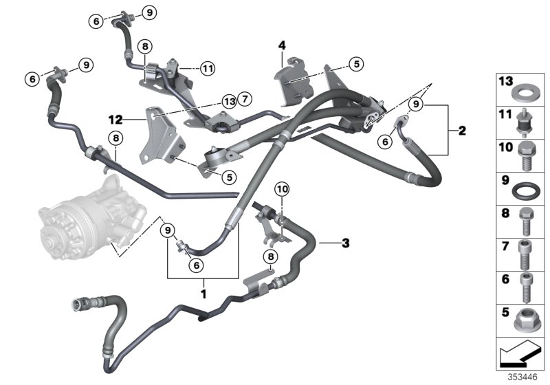Маслопроводы / Adaptive Drive для BMW F15 X5 35iX N55 (схема запчастей)