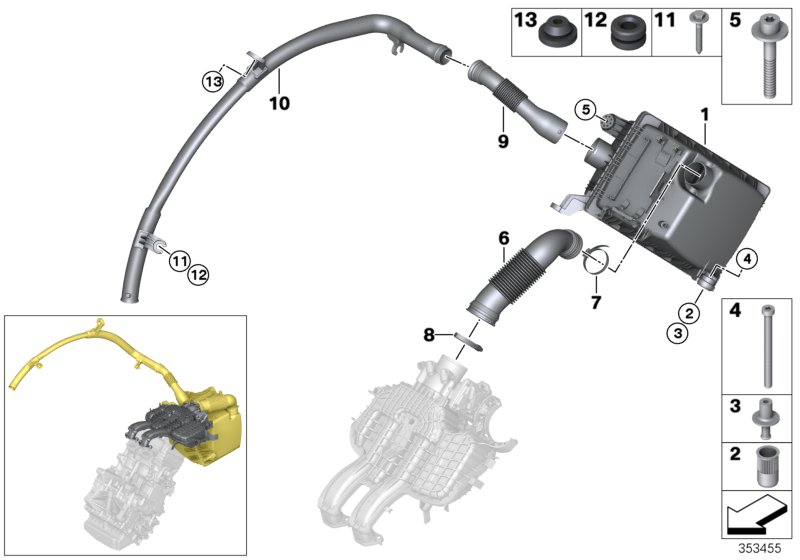 Глушитель шума всасывания / воздуховод для BMW I01 i3 94Ah Rex IB1 (схема запчастей)
