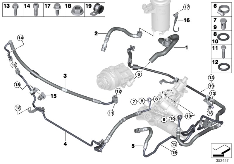 Масляные трубопроводы для BMW F16 X6 50iX 4.0 N63N (схема запчастей)