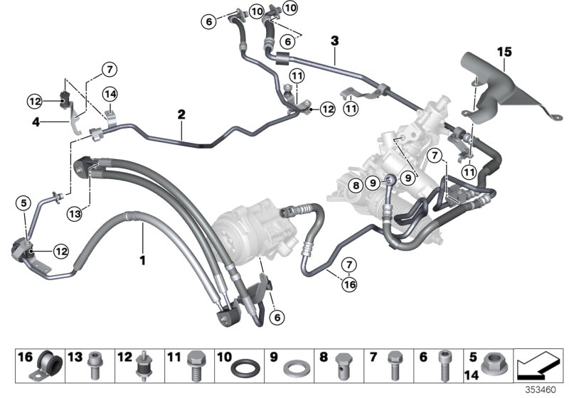 Маслопроводы/Adaptive Drive+акт.руль для BMW F15 X5 50iX 4.0 N63N (схема запчастей)