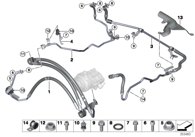 Маслопроводы / Adaptive Drive для BMW F15 X5 50iX 4.0 N63N (схема запчастей)
