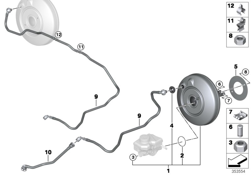 Усилитель тормозов для BMW F54 Cooper D B47B (схема запчастей)