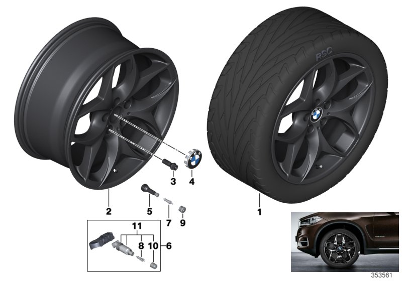 Л/c диск BMW со сдвоенными спиц.диз.215 для BMW F15 X5 50iX 4.0 N63N (схема запчастей)