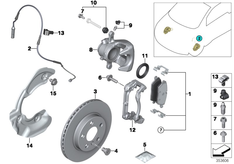 Тормозной механизм переднего колеса для BMW I01 i3 94Ah IB1 (схема запчастей)
