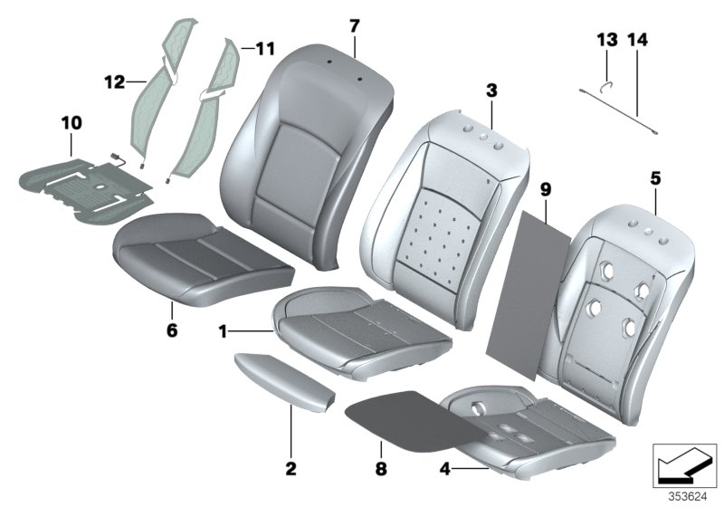 Набивка и обивка передн.сиденья для BMW F10 M5 S63N (схема запчастей)