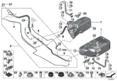 Бачок SCR / доп.элементы / провода для BMW F11N 535dX N57Z (схема запасных частей)