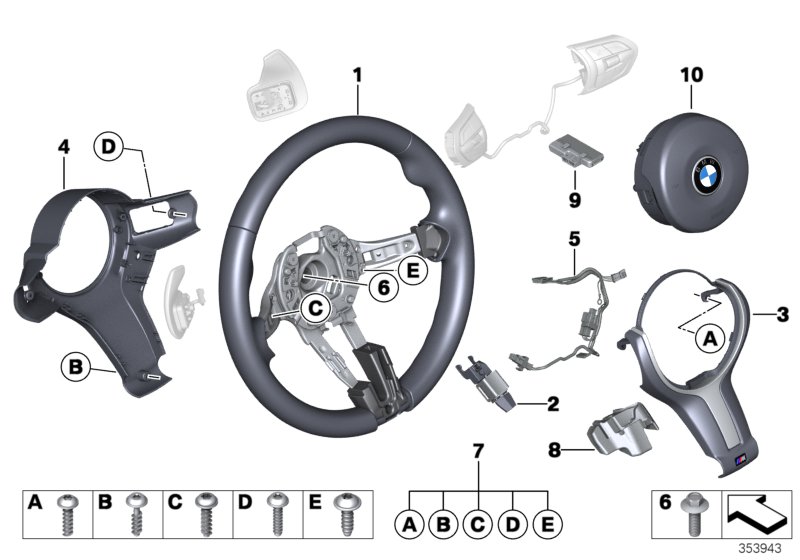 M спортивное рулевое колесо с НПБ,кожа для BMW F39 X2 20dX B47D (схема запчастей)