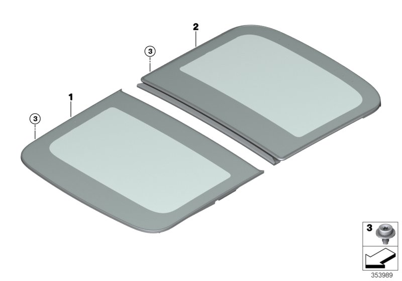Стеклянная крышка панорамной крыши для BMW F54 One D B37 (схема запчастей)