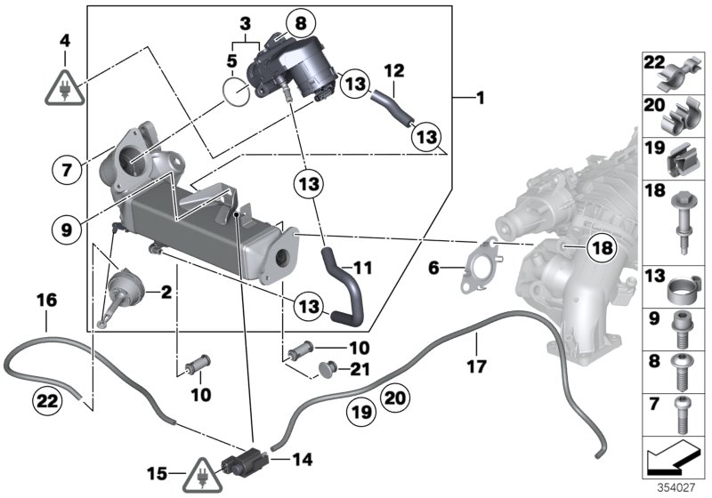 Система нейтрализации ОГ, охлаждение для BMW F32 435dX N57Z (схема запчастей)