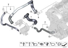 Водяной шланг системы охлаждения для BMW F15 X5 35iX N55 (схема запасных частей)