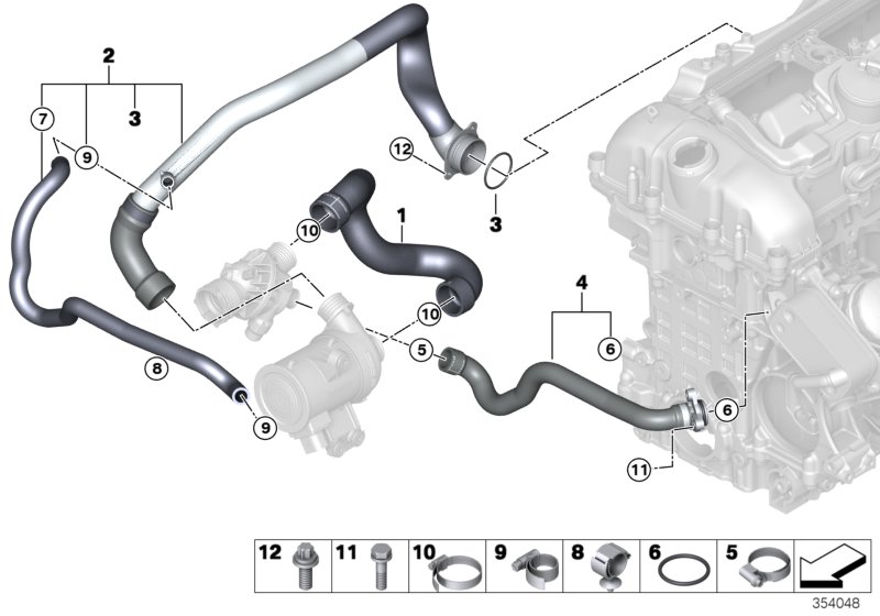 Водяной шланг системы охлаждения для BMW F16 X6 35iX N55 (схема запчастей)