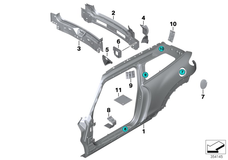Крыло/облицовка задней части для BMW R61 JCW ALL4 N18 (схема запчастей)