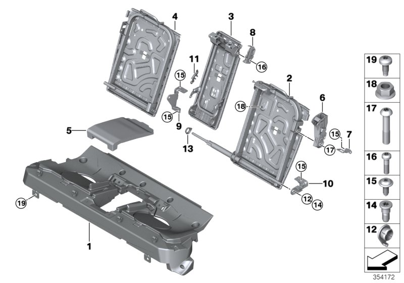 Каркас подушки зад.сид.с люком в спинке для BMW F16 X6 28iX N20 (схема запчастей)