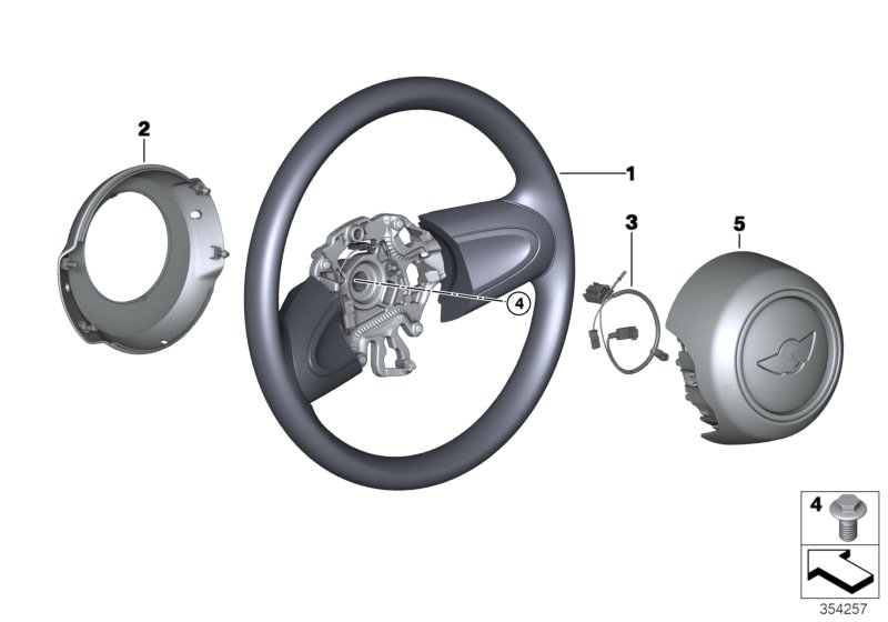 Рулевое колесо с НПБ для MINI F57 Cooper D B37 (схема запчастей)