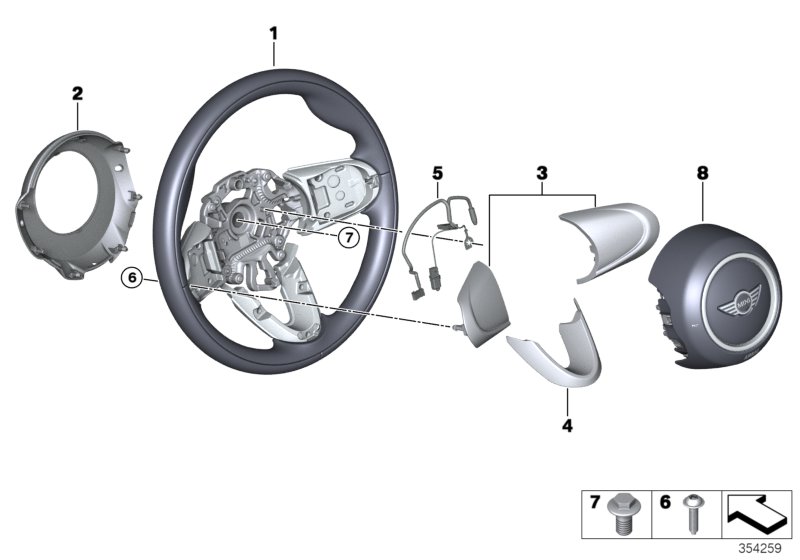 Спортивное рулевое колесо с НПБ для BMW F60 Cooper B36 (схема запчастей)