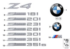 Эмблемы / надписи для BMW E89 Z4 23i N52N (схема запасных частей)
