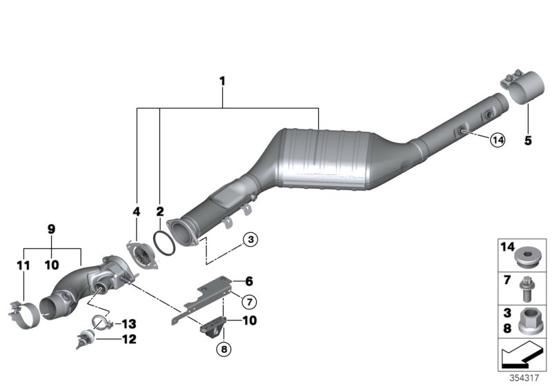 Катализатор/передний доп.глушитель для BMW F15 X5 30dX N57N (схема запчастей)