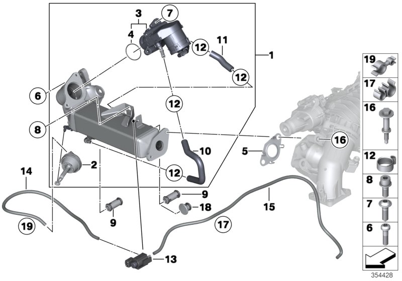 Система нейтрализации ОГ, охлаждение для BMW F16 X6 30dX N57N (схема запчастей)