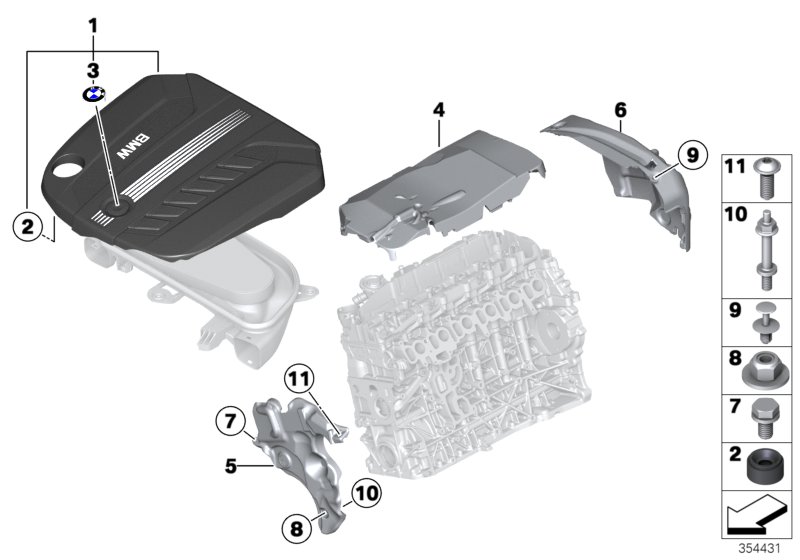 Звукоизоляционный кожух двигателя для BMW F15 X5 30dX N57N (схема запчастей)