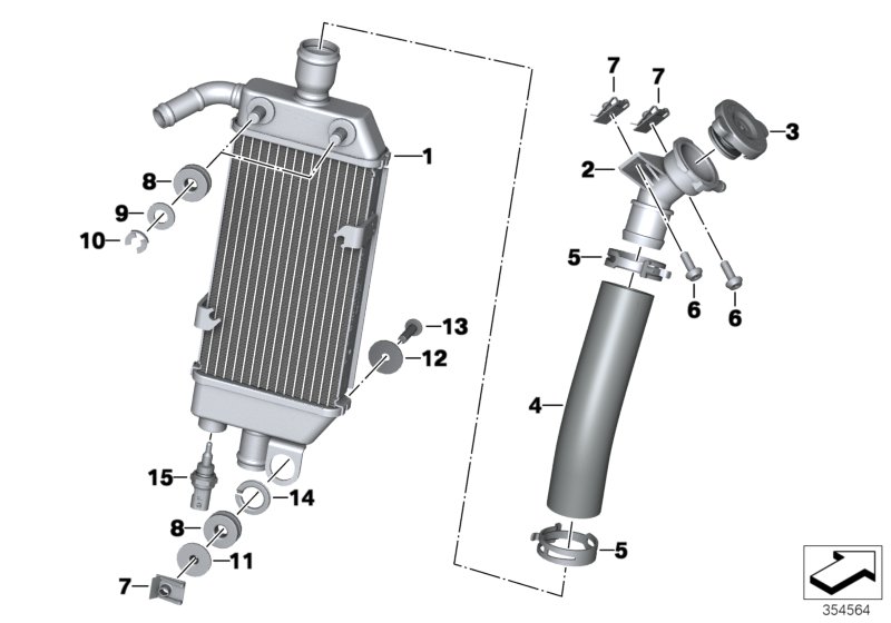 Радиатор охлаждающей жидкости для BMW K17 C evolution (0C03) 0 (схема запчастей)