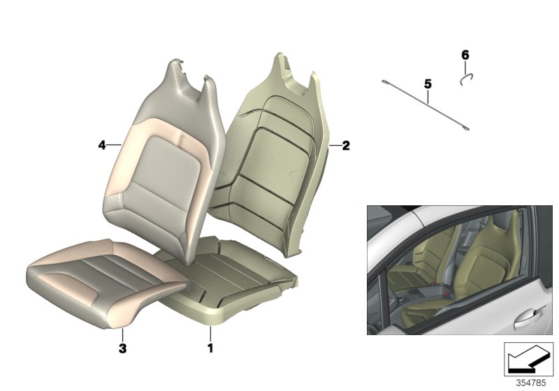 Набивка и обивка передн.сиденья для BMW I01N i3 94Ah IB1 (схема запчастей)