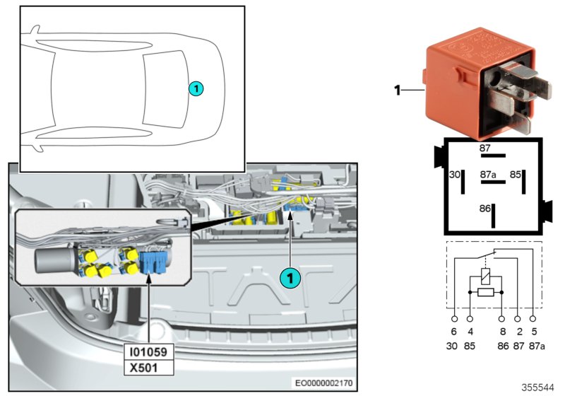 Реле привода жесткой крыши 2 I01059 для BMW F33 430d N57N (схема запчастей)