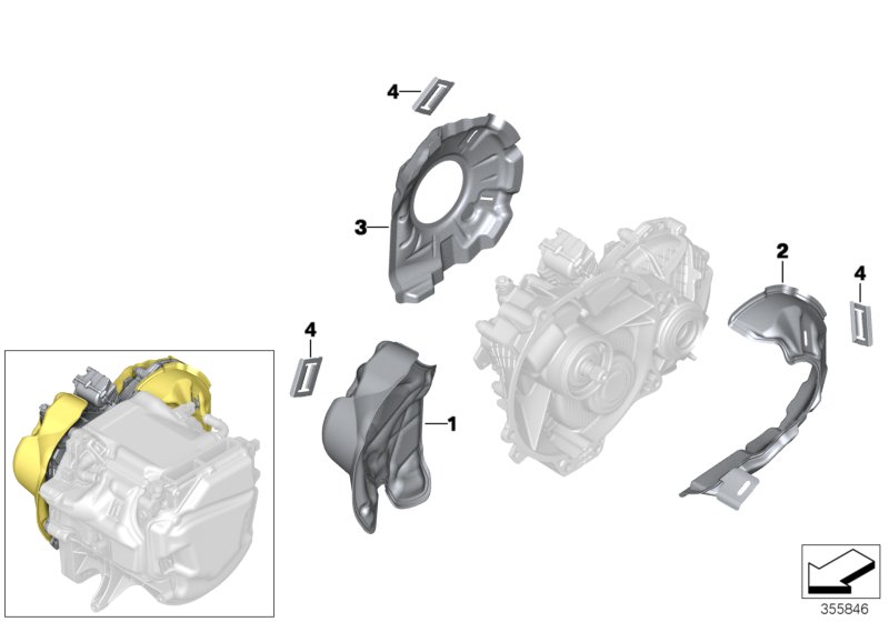 Коробка передач E, доп.элементы для BMW I01N i3s 94Ah IB1 (схема запчастей)