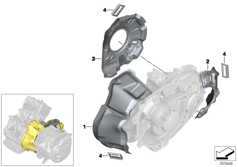 Коробка передач E, доп.элементы для BMW I01N i3s 94Ah Rex XB4 (схема запчастей)
