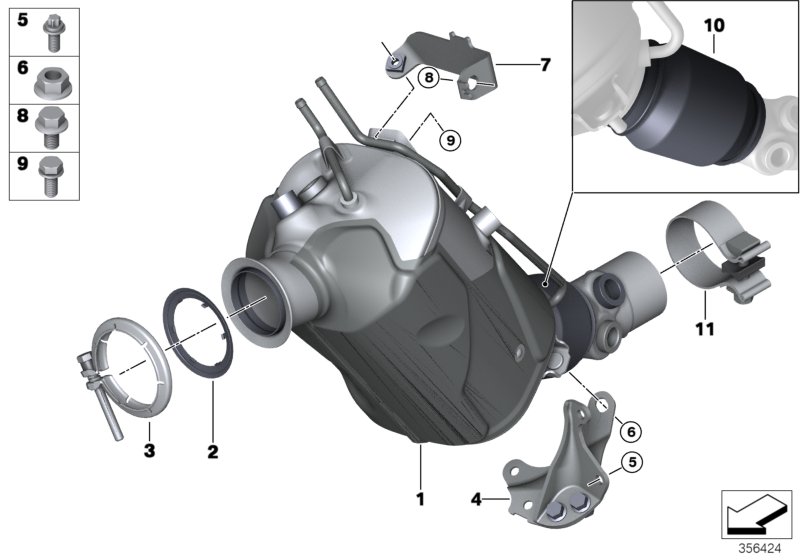 Катализатор/сажевый фильтр для BMW F15 X5 25dX N47S1 (схема запчастей)