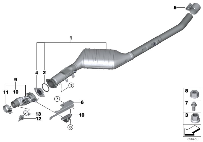 Катализатор/передний доп.глушитель для BMW F15 X5 25d N47S1 (схема запчастей)