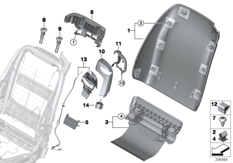 Накладки спинки переднего сиденья для ROLLS-ROYCE RR5 Wraith N74R (схема запчастей)