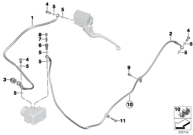 Трубопроводы тормозного привода ABS Зд для MOTO K17 C evolution (0C03) 0 (схема запчастей)