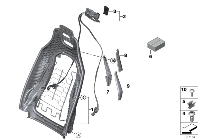 Каркас спинки переднего сиденья для BMW I12 i8 B38 (схема запчастей)