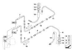 Трубопровод тормозного привода Зд для BMW E61 545i N62 (схема запасных частей)