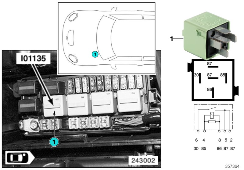 Реле э/вентилятора, скорость 2 I01135 для MINI R50 One D W17 (схема запчастей)